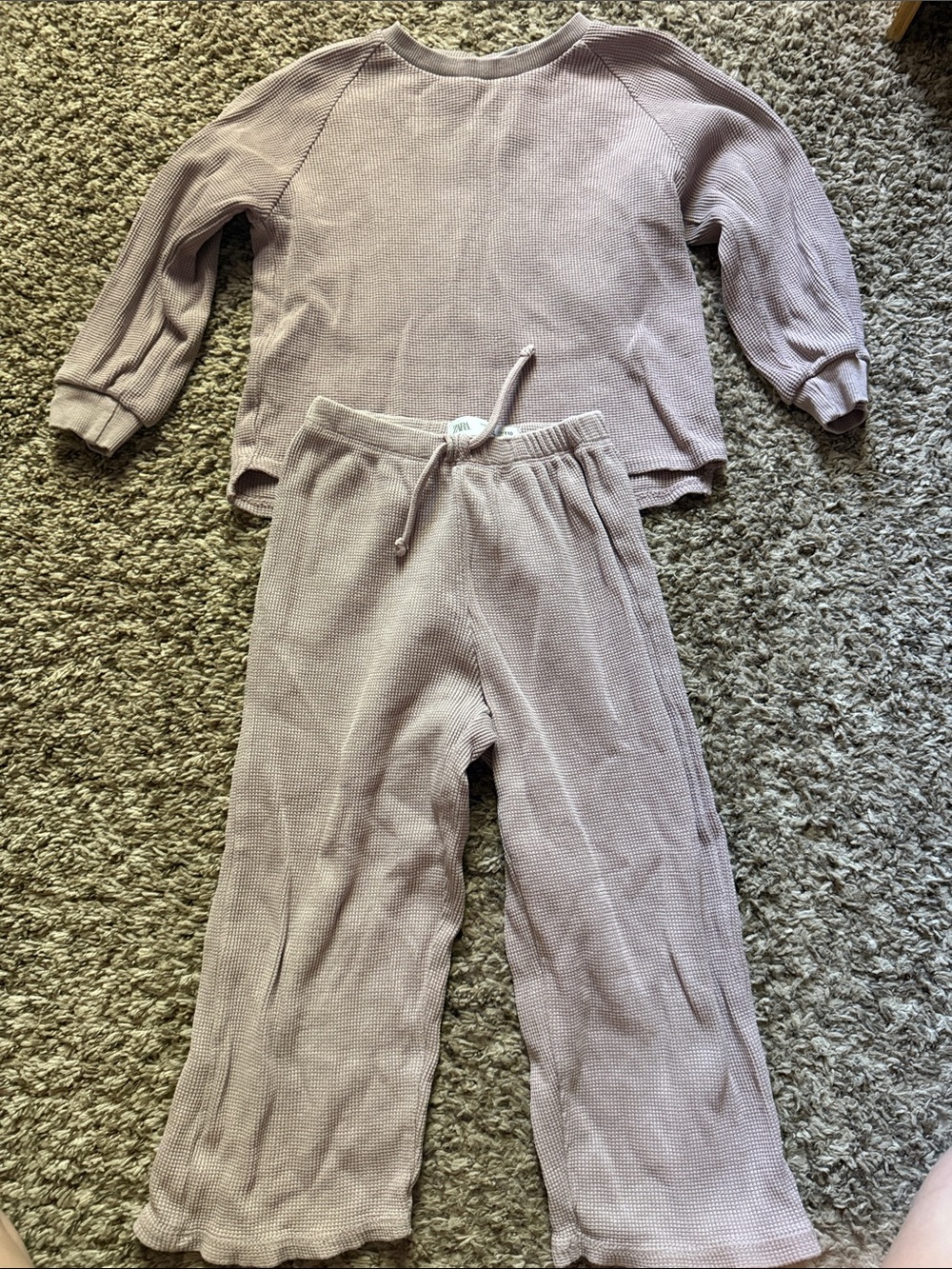 Kids Waffle Knit Set - Dusty Mauve
